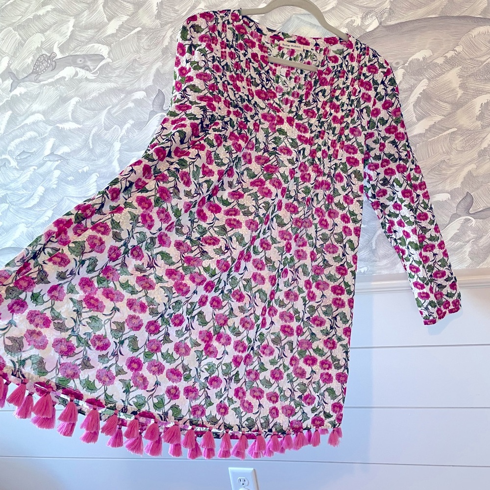 ROLLER RABBIT Tunic / beach coverup. Pink and green floral print. Size Small